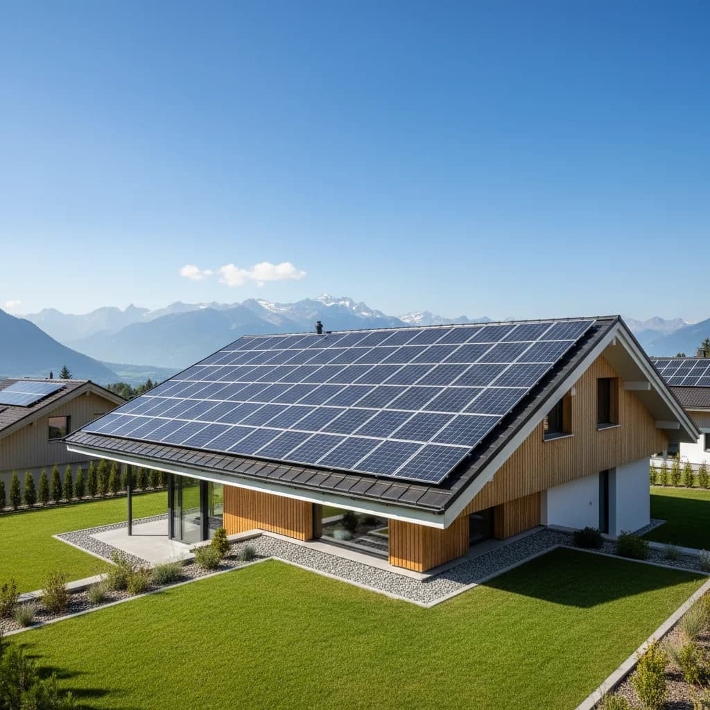 Photovoltaik Solaranlagen - Professionelle Solar Panels auf Schweizer Haus